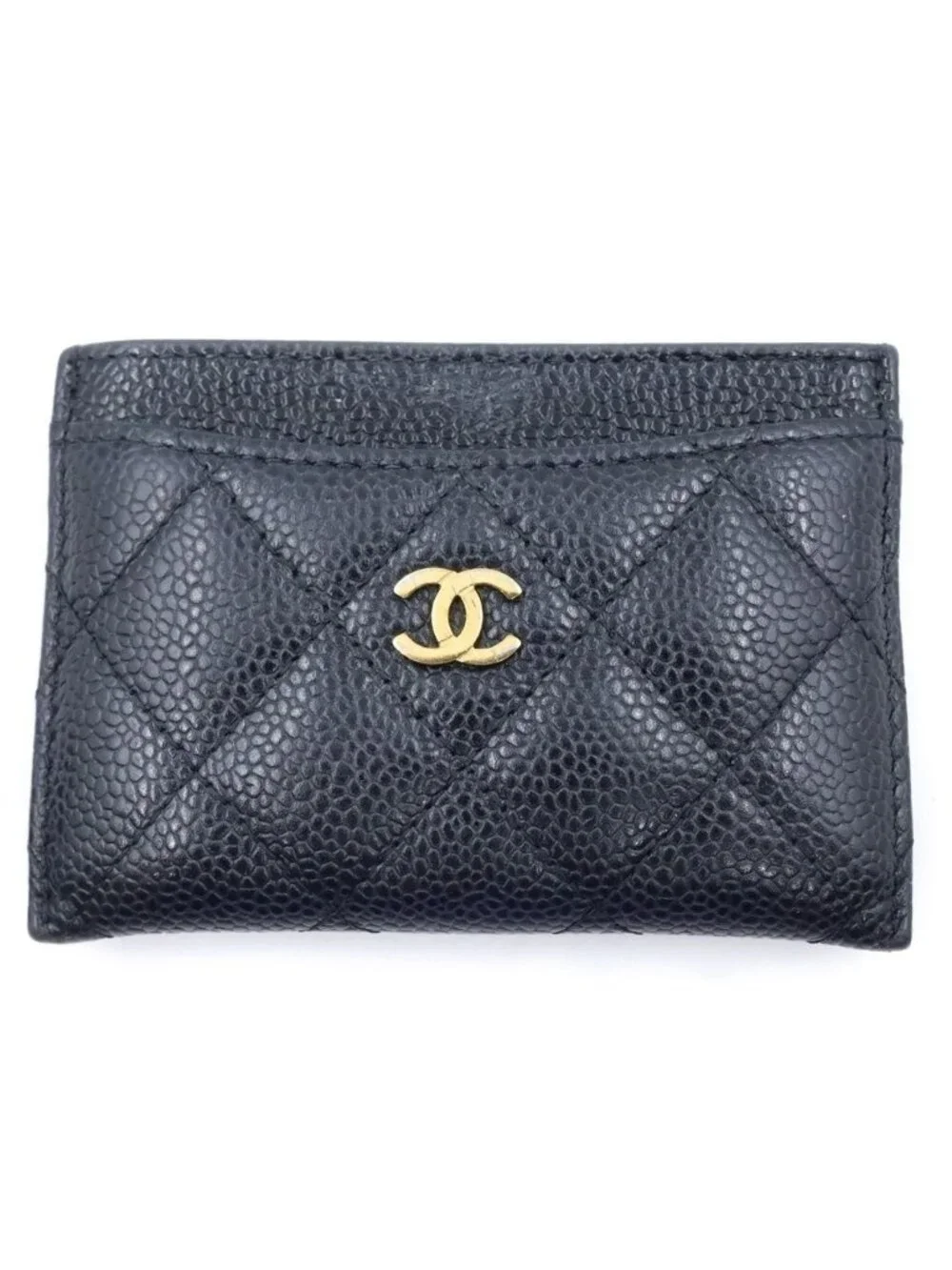 Chanel Quilted Classic Card Case Business Black Caviar Leather Gold